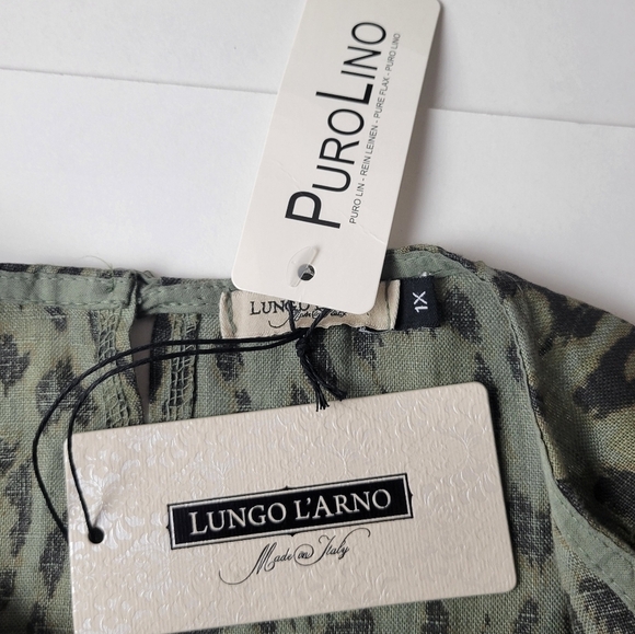 Lungo L'Arno Linen Animal Print Sleeveless Top Ruffle Green 1X NEW - Picture 5 of 9